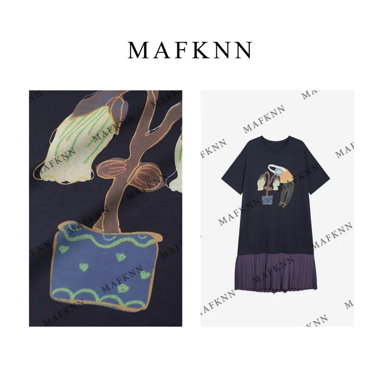 MAFKNN/玛肯时尚休闲简约纯色百搭夏季拼接连衣裙MK12273