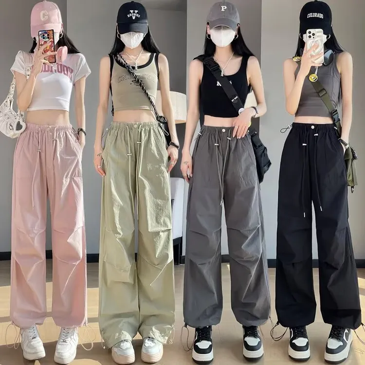 2025新款韩版潮流宽松休闲裤女百搭裤子夏季薄款坠感阔腿拖地长裤