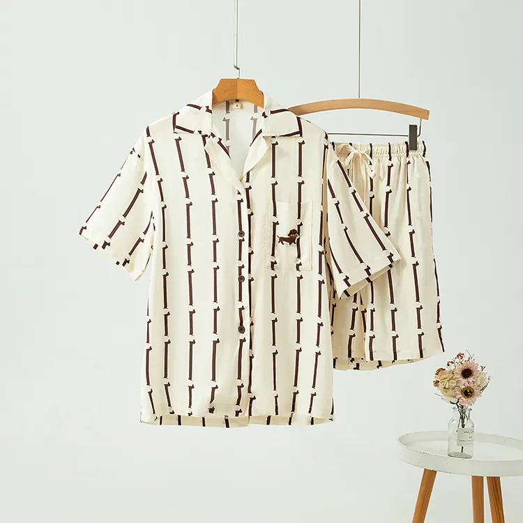 新款腊肠狗天丝棉男女同款夏季透气薄款短袖短裤宽松家居服睡衣