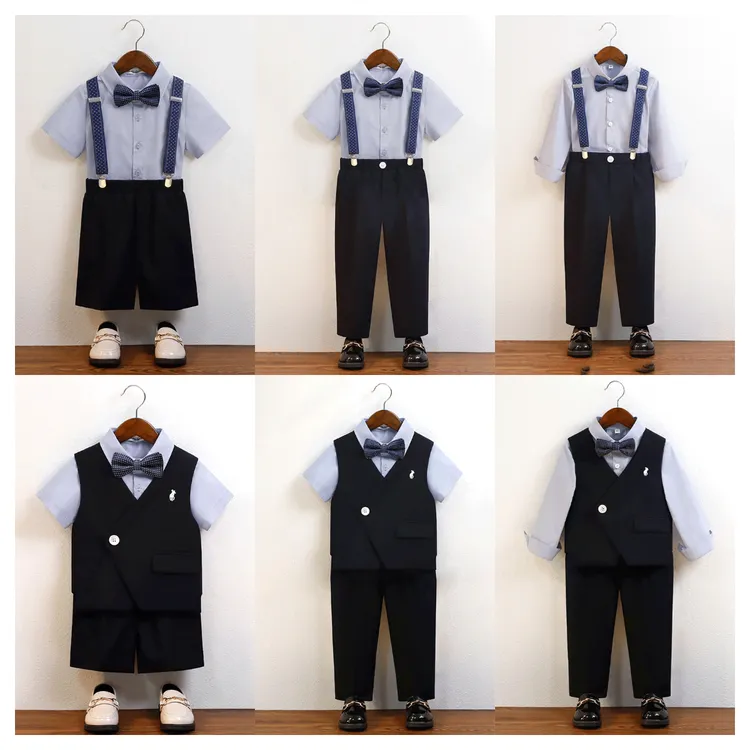 男童西装马甲套装宝宝生日儿童背带裤小主持人六一表演服花童婚礼
