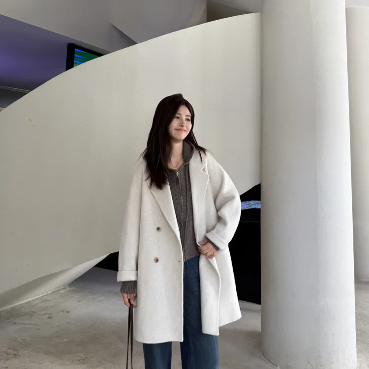 伊迪卡双面羊毛大衣韩系小个子气质百搭秋冬女中长款外套 6205