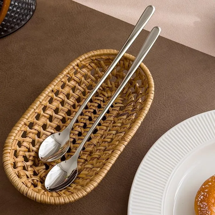 长柄304不锈钢勺子304搅拌咖啡勺搅拌勺个性甜品勺ins风加长冰勺