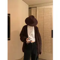 【LULU】长款亮闪闪绵羊毛马海毛排扣长袖针织开衫  SWH13317