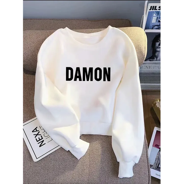 2025秋冬新款设计感小众圆领短款卫衣女宽松高腰小个子加绒上衣潮