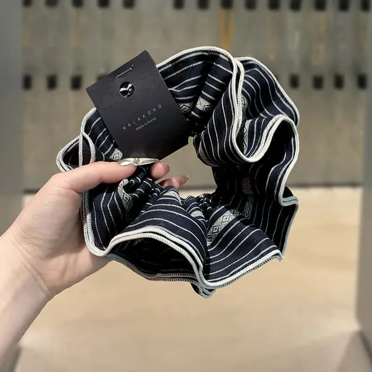 复古气质布艺高级感撞色条纹双层褶皱肥肠圈韩国文艺发圈头绳皮筋