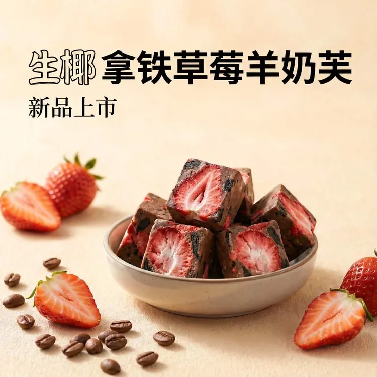 草莓羊奶芙黑糖生椰拿铁味羽衣甘蓝新品方块独立包装休闲充饥零食
