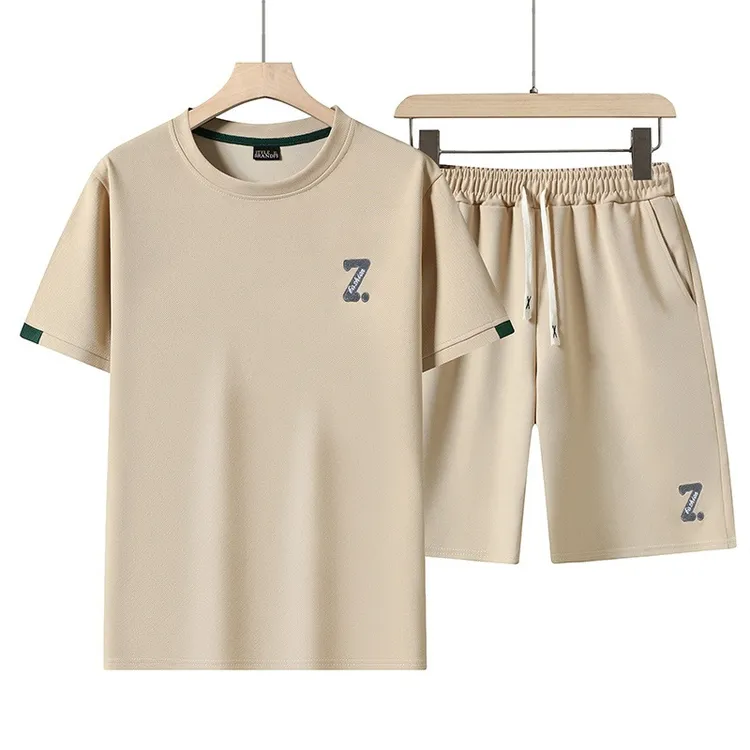 2件套保罗银都男女同款休闲刺绣套装男士夏季感短袖短裤简约宽松