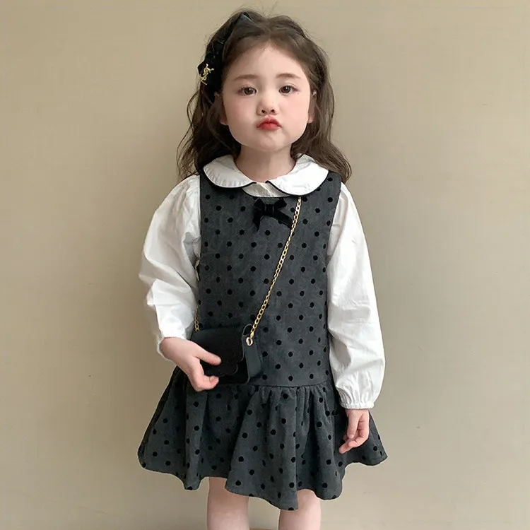 新品巴拉女童春装套装2025新款儿童宝宝洋气公主波点背心裙娃娃衬