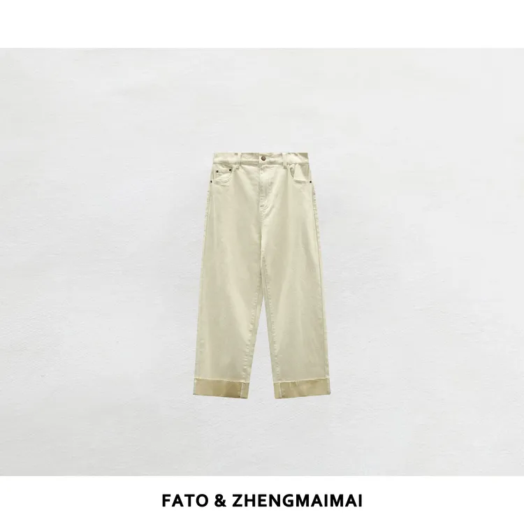 【郑买买】白浪 慵懒风时尚休闲百搭经典白牛翻边牛仔裤 XY50821K1