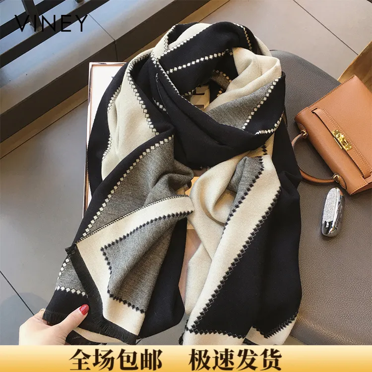 Viney围巾女冬季时尚新款百搭保暖加厚围脖高级感时尚双面披肩