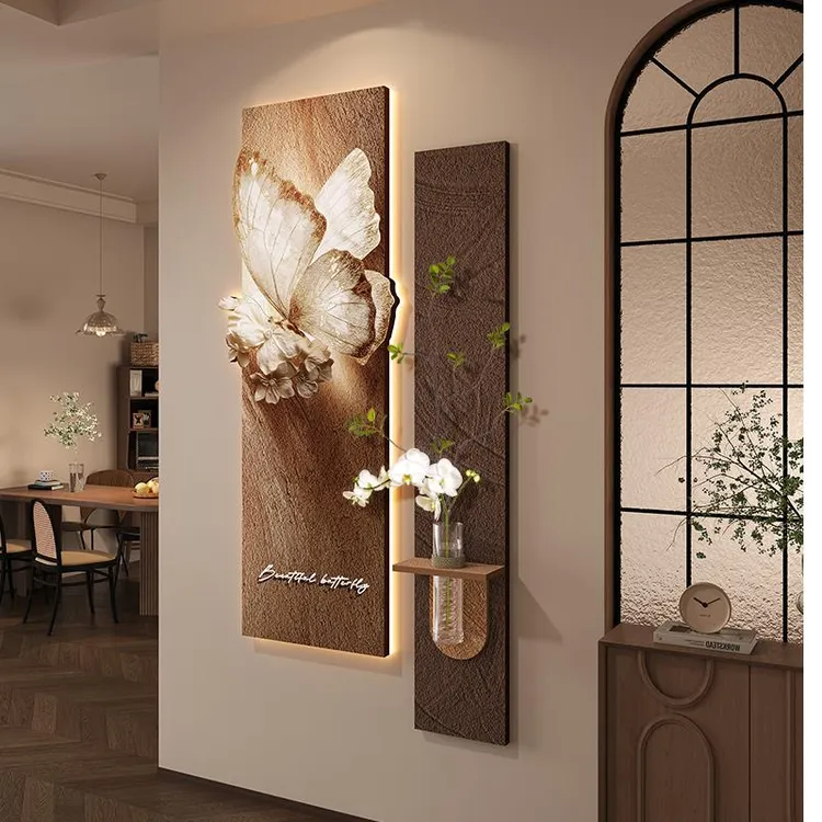 中古风玄关装饰画法式复古蝴蝶入户进门挂画2025新款立体肌理壁灯