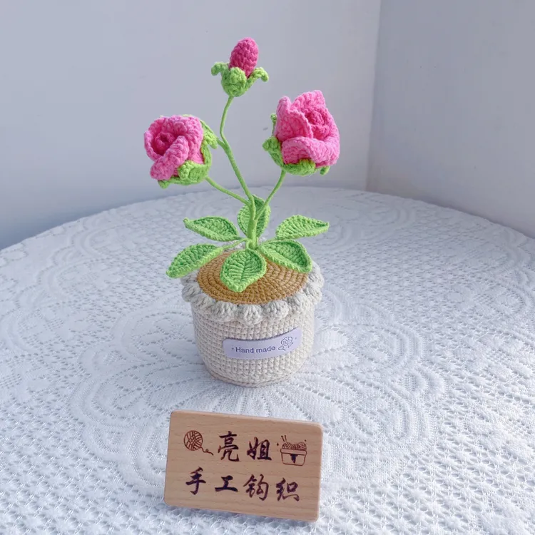 成品可旋转花盆  毛线钩织  纯手工