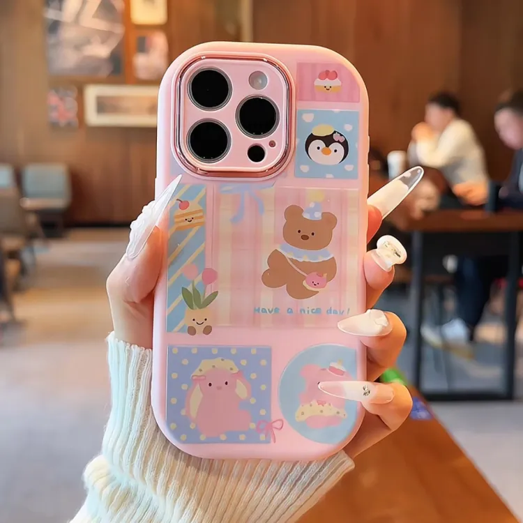 适用于【苹果16/华为/荣耀】金属小胖妹手机壳防摔爱心樱桃轻松熊