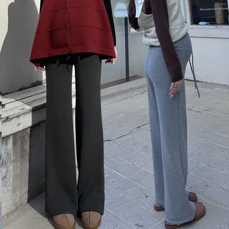 孕妇阔腿裤拖地裤系带秋冬加绒时尚休闲百搭显瘦秋装显瘦孕妇长裤