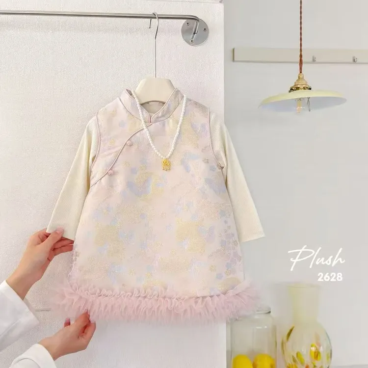 女童国风夹棉旗袍裙冬季甜美百搭拜年服