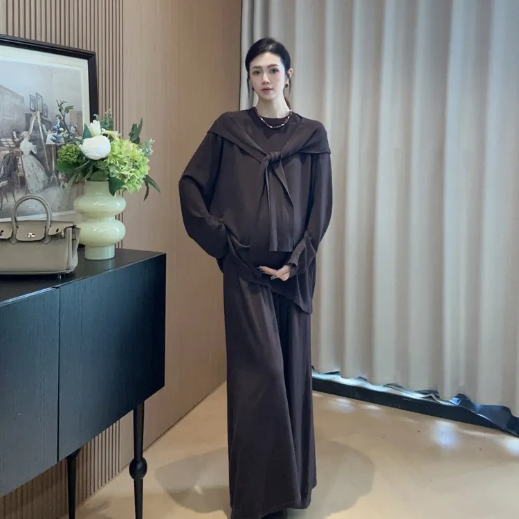 Zoey孕妇装［糖心］早秋轻薄孕妈妈宽松韩版上衣搭半裙披肩三件套