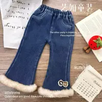 【布列塔尼】2025冬季上新韩系女童凯蒂猫蝴蝶结加绒牛仔裤D-H508