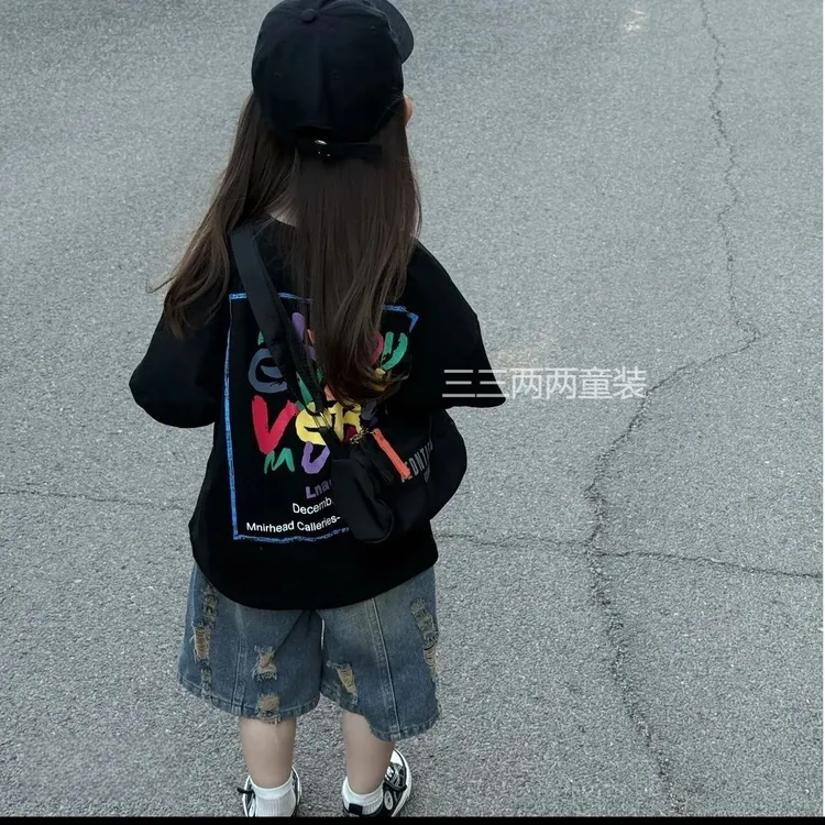 男女童夏季套装2025新款兄妹装儿童短袖T恤休闲牛仔裤炸街两件套t