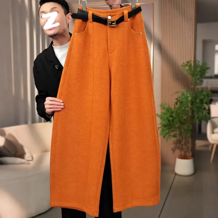 2025秋冬季新品时尚设计感醋酸羊毛高腰直筒休闲裤宽松垂感阔腿裤