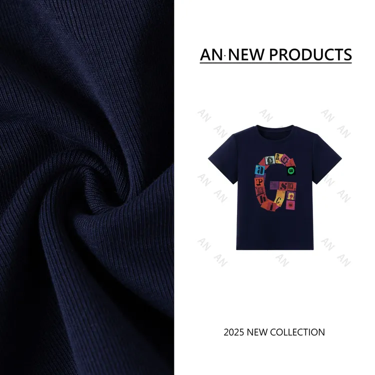 C02104彩色印花字母短袖T恤女夏季新款潮流小众蓝色圆领短款上衣