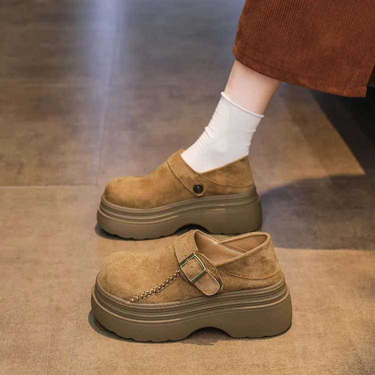 厚底勃肯鞋女2025春秋新款一脚蹬乐福鞋包头两穿拖鞋复古小码单鞋