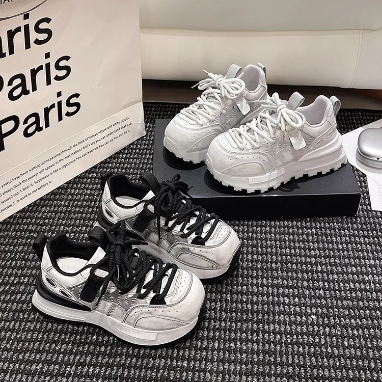 2025新款秋季防滑厚底单鞋增高鞋潮白色女休闲鞋运动鞋女老爹鞋