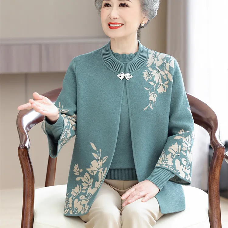 2025新款国风上衣宽松外套女衣服中老年奶奶秋冬针织衫新款毛衣洋