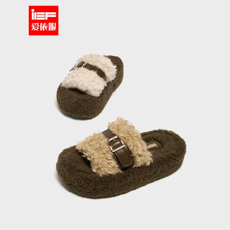 IEF/爱依服2025新款秋季女圆头网红厚底时尚百搭软底韩版毛毛鞋