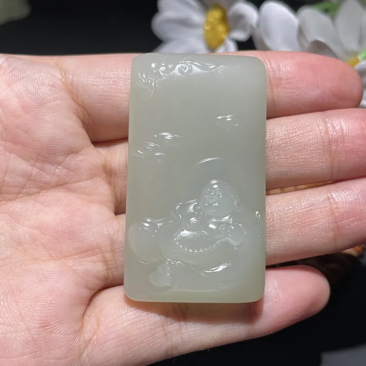 天然和田玉新疆高青白弥勒佛吊坠男女款玉石中国风汉服潮流挂件坠