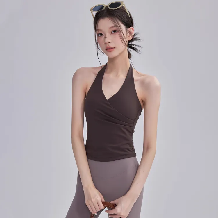 挂脖运动内衣女含胸垫性感v领气质瑜伽背心外穿专业训练健身衣新