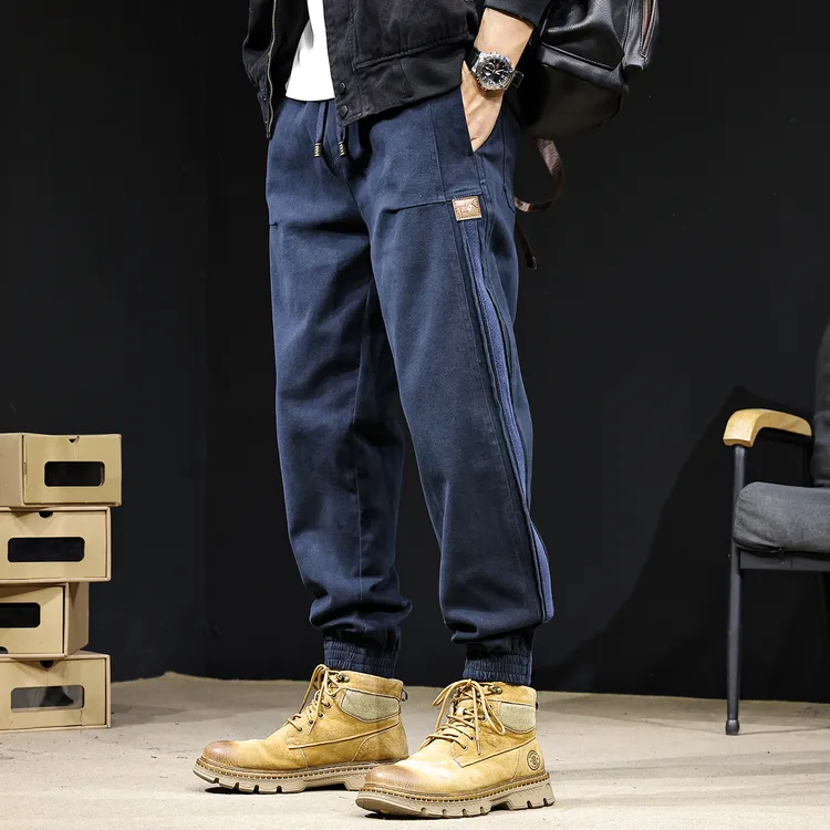 LEIGHZ/雷茨工装休闲裤男秋季宽松大码束脚长裤美式条纹高端男裤