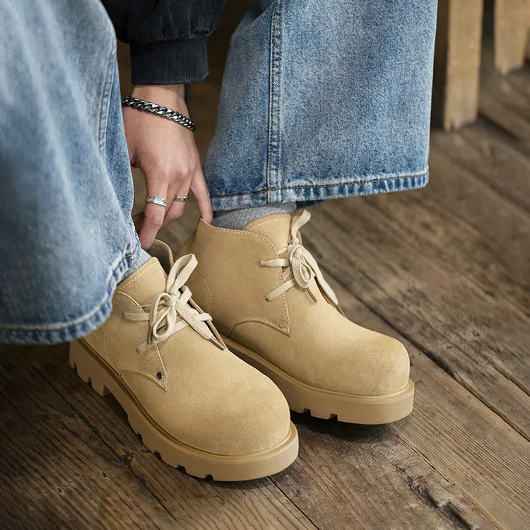 MRA米奇马丁靴男鞋中帮厚底德比鞋复古工装靴大黄靴圆头大头皮鞋