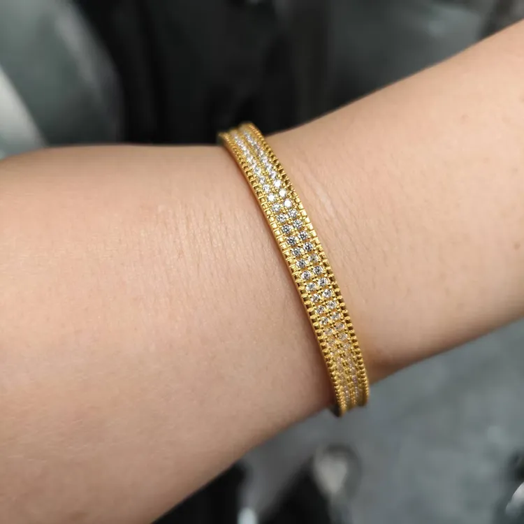 九乐 足银合成锆石手镯 999双排镶嵌锆石镀金手镯