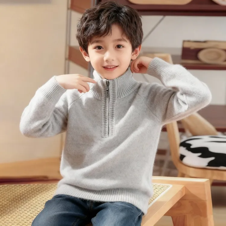 秋冬新款儿童半开领拉链羊毛衫套头针织衫加厚毛衣男童中大童打底