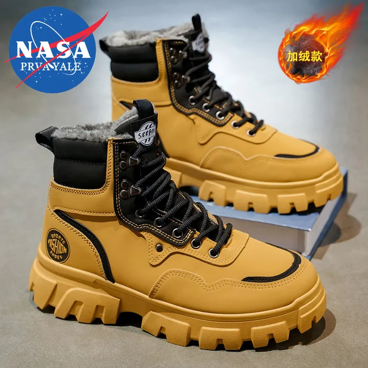 NASA联名马丁靴男款高帮冬季加绒保暖棉鞋户外防水皮毛一体雪地靴