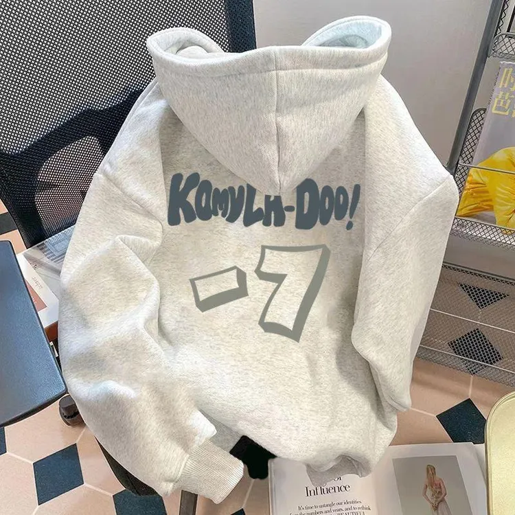 2024新款秋冬加绒加厚连帽卫衣情侣款宽松ins风垂坠感慵懒风上衣