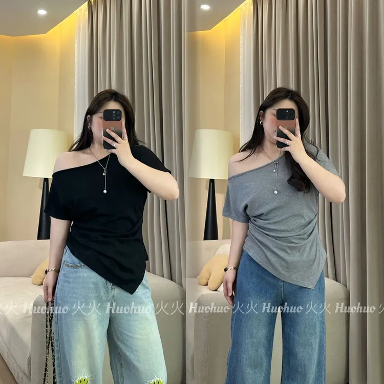 【现货】2025新款大码女装春夏不规则百搭显瘦气质T恤