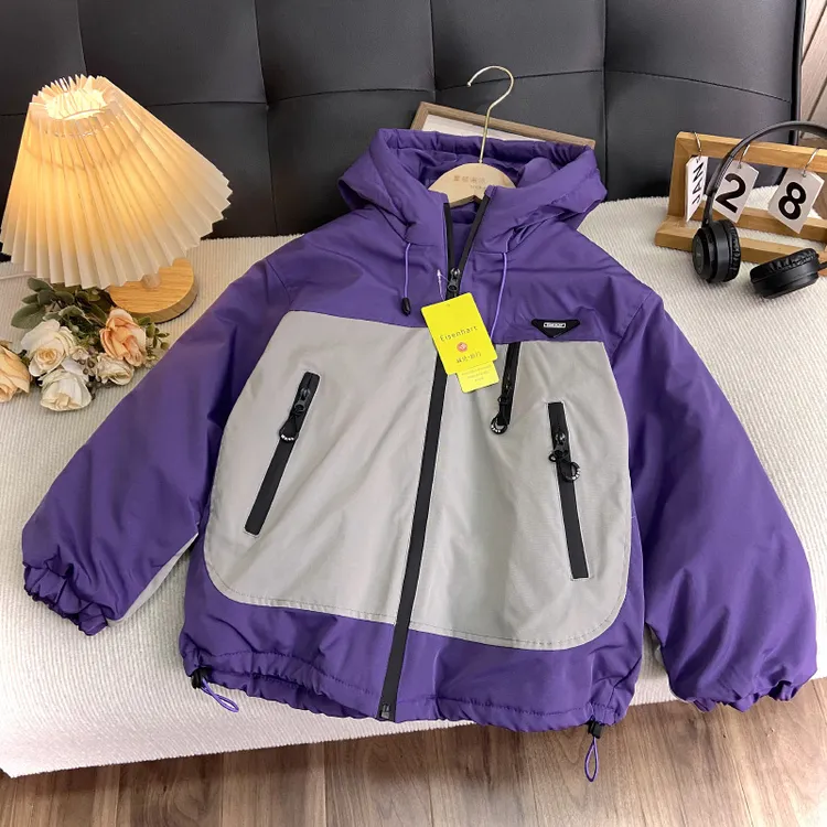 佑妈家童装 男女童潮款外套中大童二棉冲锋衣秋冬款拼接上衣