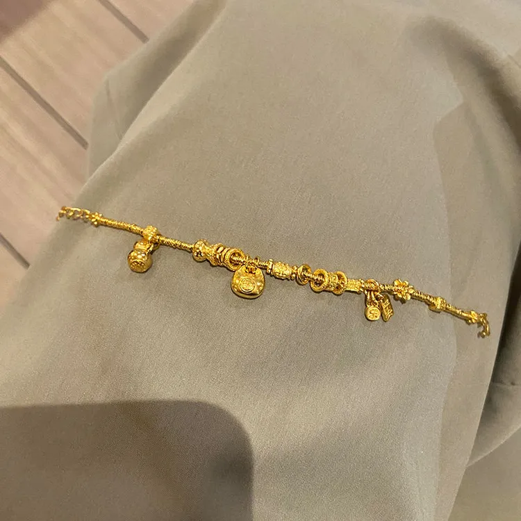 铜合金手链 金色小胖福盘缠手链女新款金色手工手串闺手绘