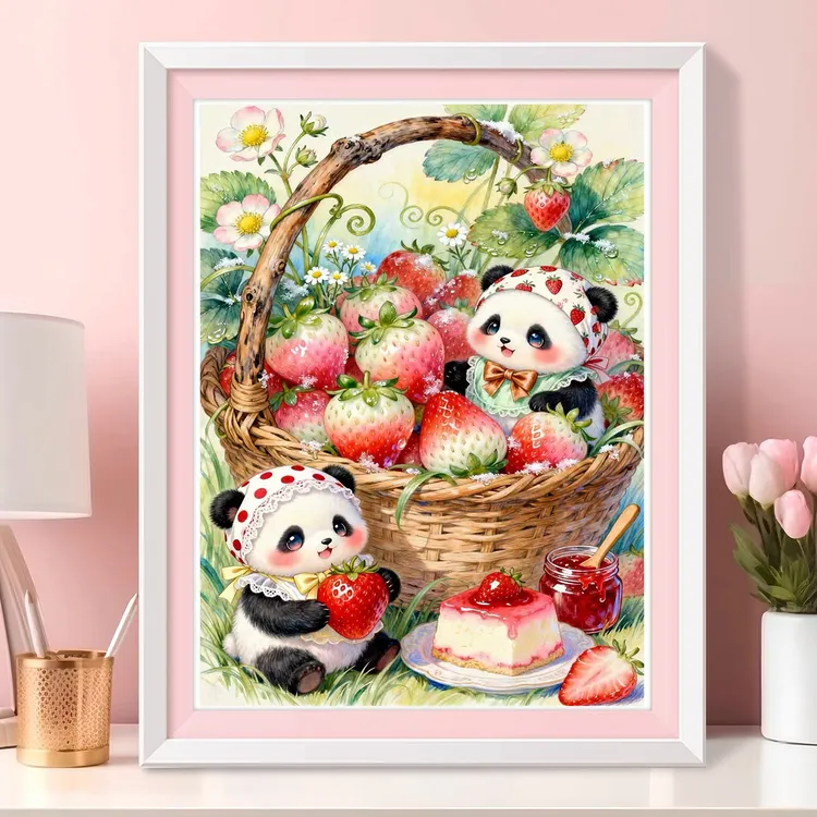 美林十字绣定制:草莓熊猫 大格四股线满绣85×65CM(72色)