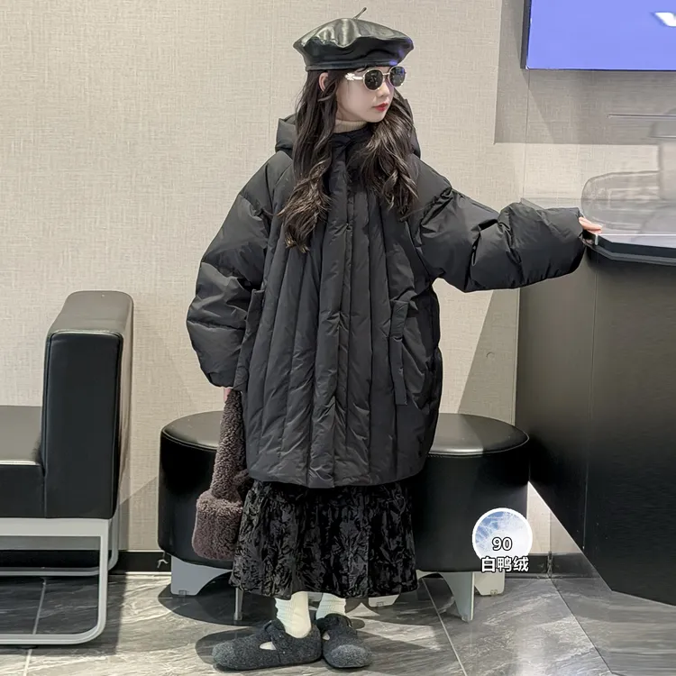 女童羽绒服冬季2025新款儿童洋气中长款女孩大童90白鸭绒保暖外套