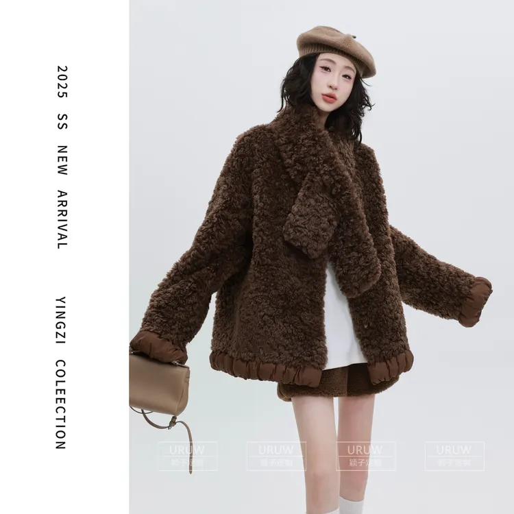 颖子定制【独家记忆】冬季休闲宽松毛毛外套复古百搭环保毛外套2096