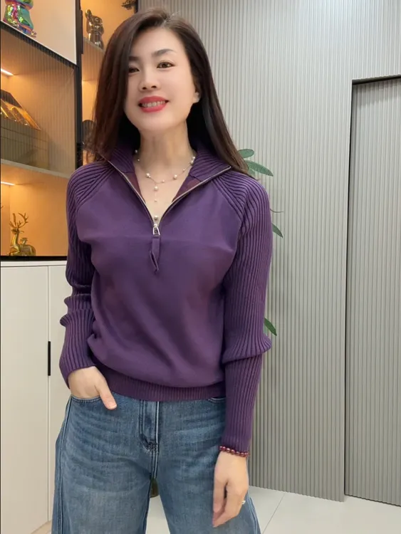 03-立领半拉链宽松版针织衫