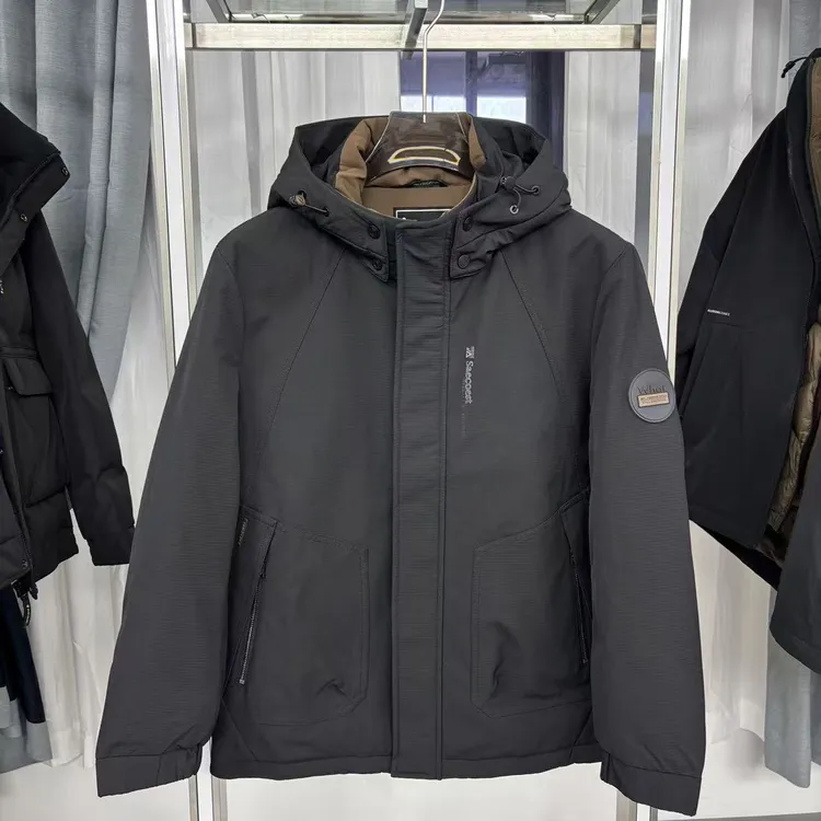 W966冬季男士休闲保暖连帽羽绒服鸭绒时尚商务户外外套