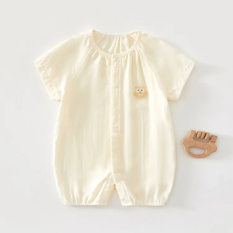夏季婴童【奶龙】素版软竹纱布-短爬
