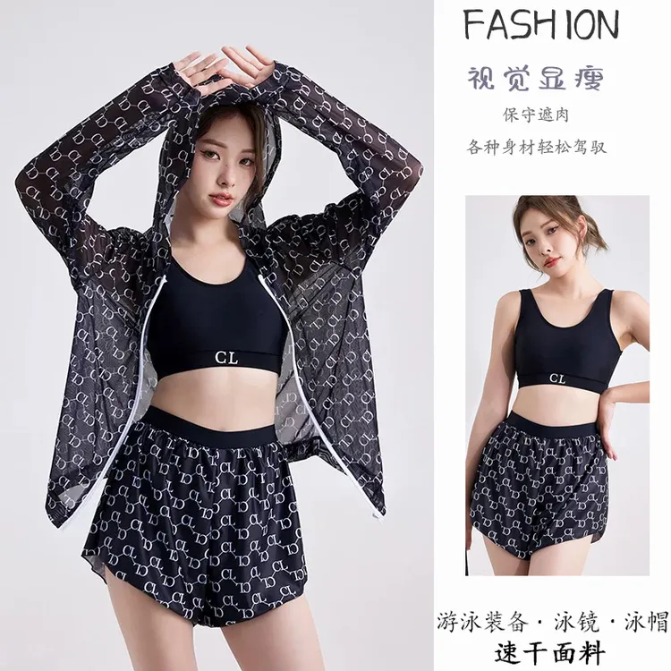 韩国新款时尚游泳衣女带帽罩衫防晒遮肚显瘦遮肉防走光平角裤
