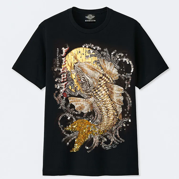 手工刺绣 中国风锦鲤 新款重工设计纯棉T恤 圆领