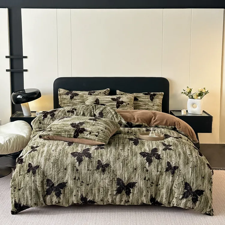 【西藏新疆包邮】美拉德复古兔毛绒牛奶绒四件套冬季加厚被套床单