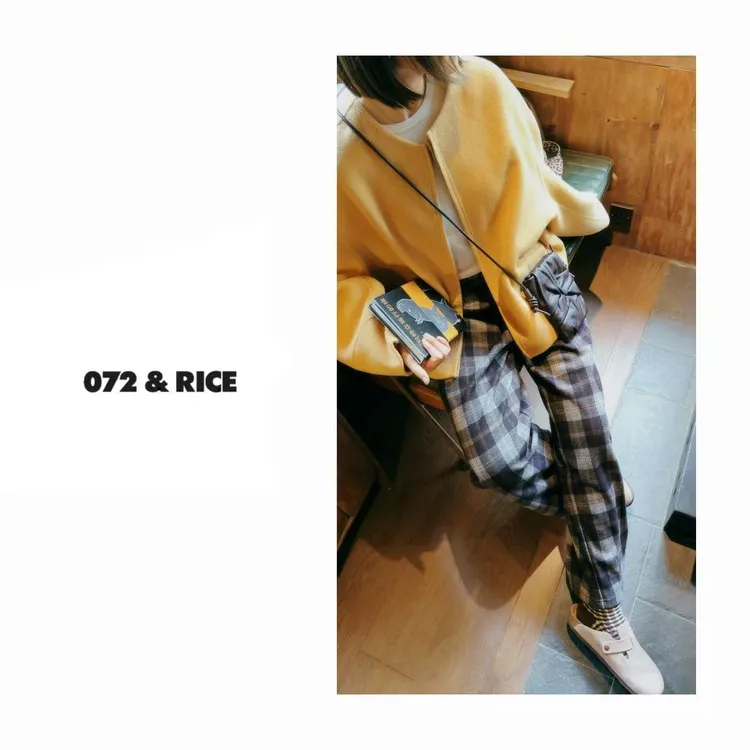 072 & RICE【乌木格】秋季休闲抽绳格纹直筒长裤 N-32LJ01