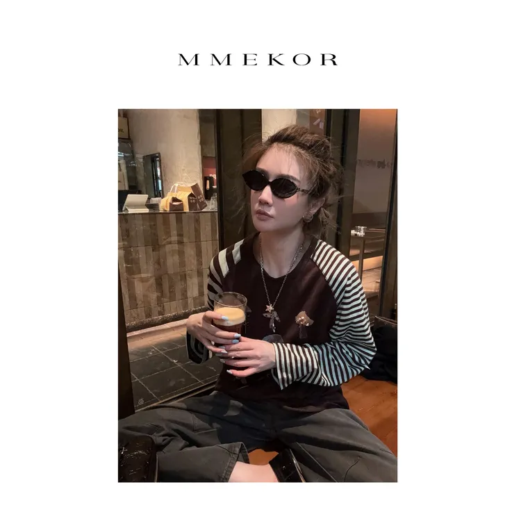 MMEKOR“蘑菇精灵”T恤 2025新款秋款原宿辣妹百搭长袖 30522